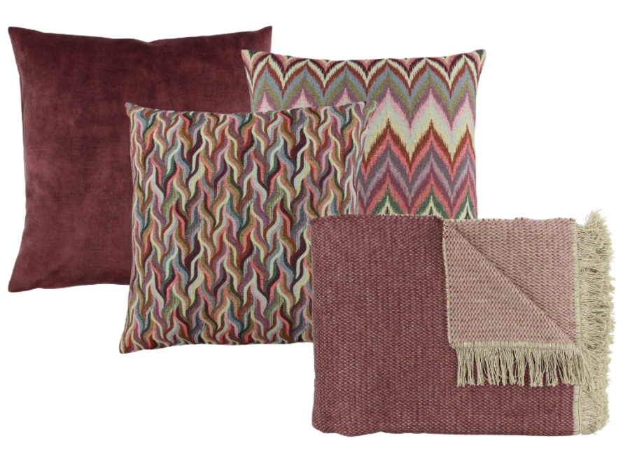 Cushion combination & throw Aubergine Multicolor
