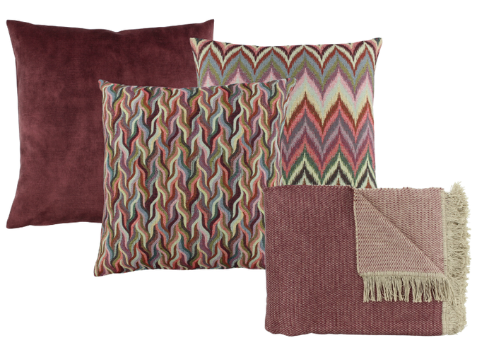 Dekokissen Set  & plaid Aubergine Multicolor