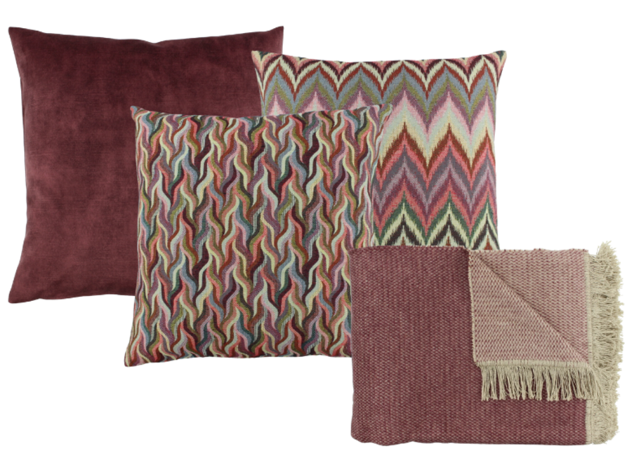Cushion combination & throw Aubergine Multicolor