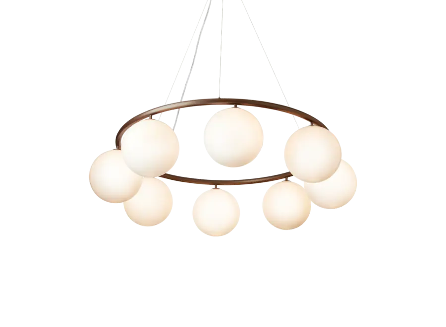 Pendant lamp Miira 8 - Circular - Dark bronze - Opal
