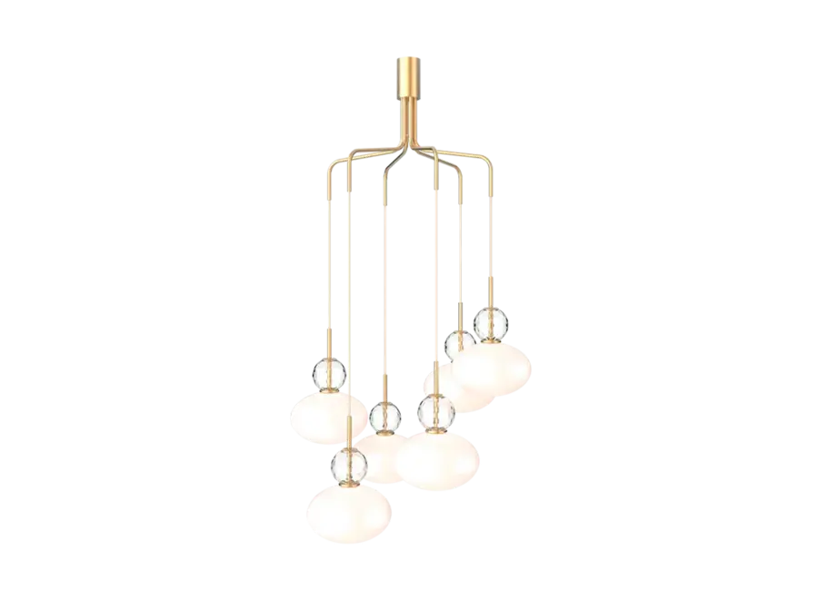 Ceiling lamp Rizzatto Cluster 6 - Satin brass - Opal