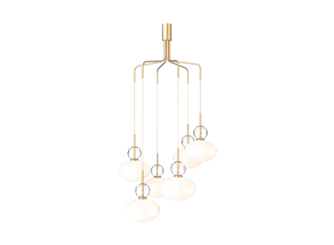 Ceiling lamp Rizzatto Cluster 6 - Satin brass - Opal