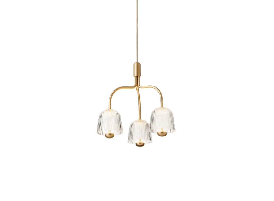 Lampe pendante Asteea 3 - Satin brass - Ripple clear