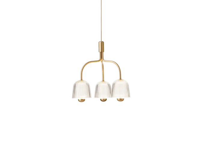 Pendant lamp Asteea 3 - Satin brass - Ripple clear