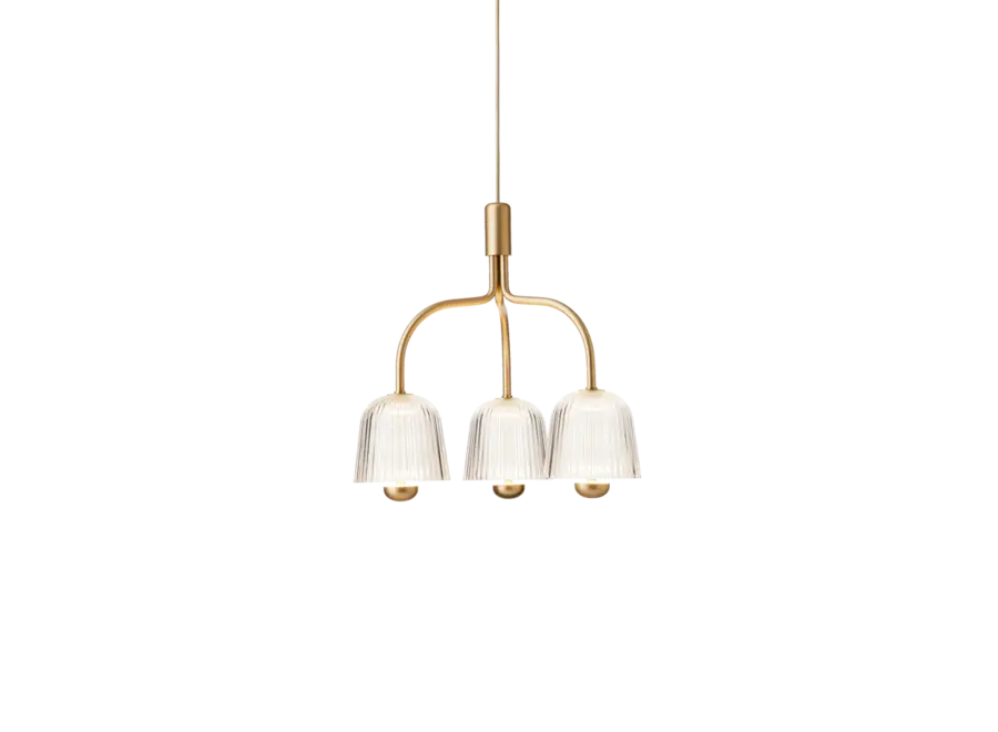 Hängelampe Asteea 3 - Satin brass - Ripple clear