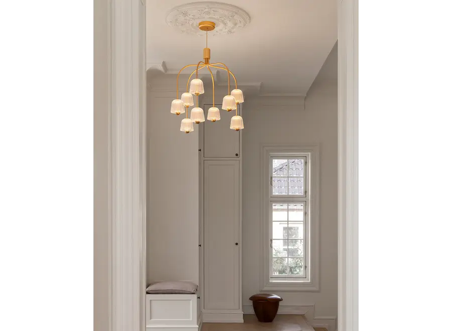 Pendant lamp Asteea 9 - Satin brass - Ripple clear