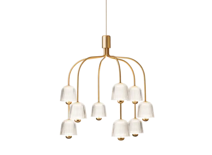 Pendant lamp Asteea 9 - Satin brass - Ripple clear