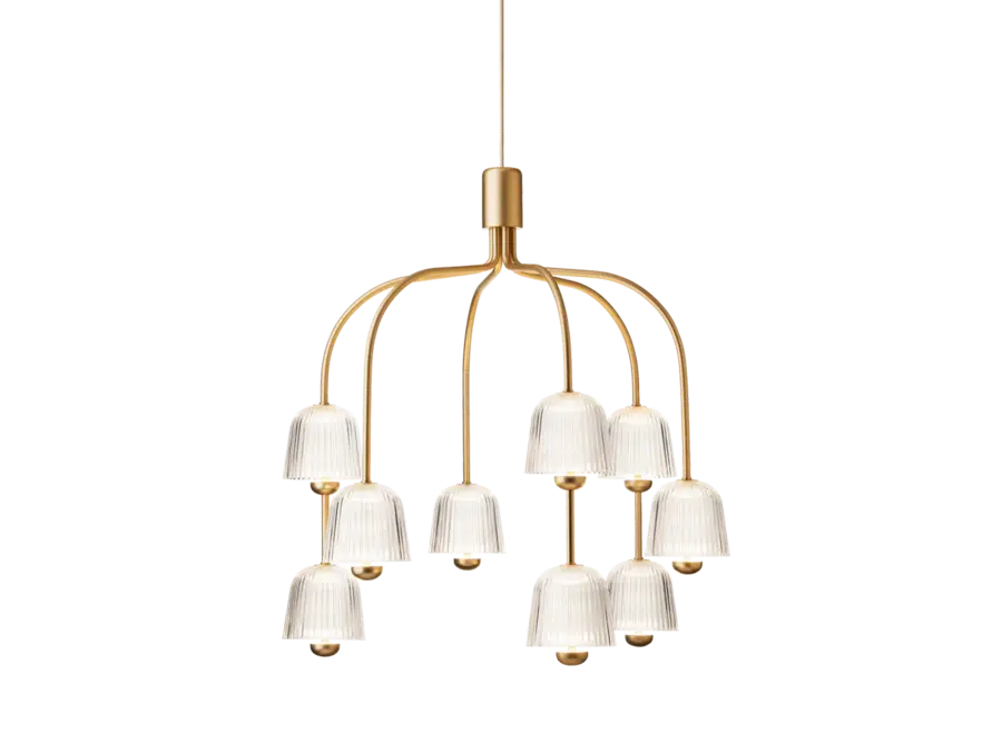 Hängelampe Asteea 9 - Satin brass - Ripple clear