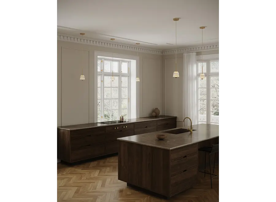 Lampe pendante Asteea 1 - Satin brass - Ripple clear