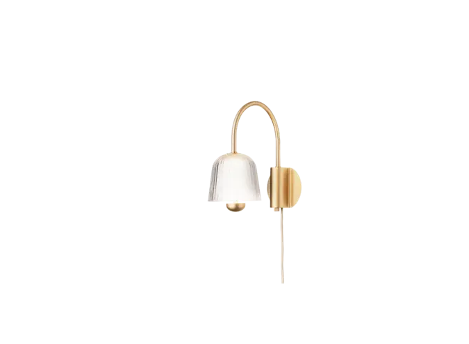 Wandlamp Asteea Wall - Satin brass - Ripple clear