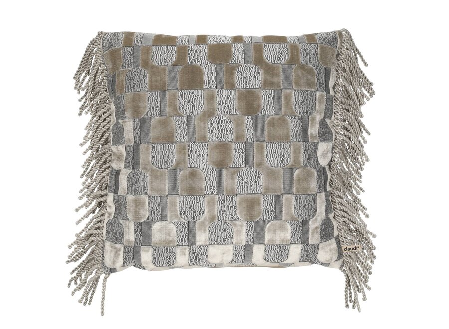 Sierkussen Arkos Grey/Sand + Bullion Fringe Silver