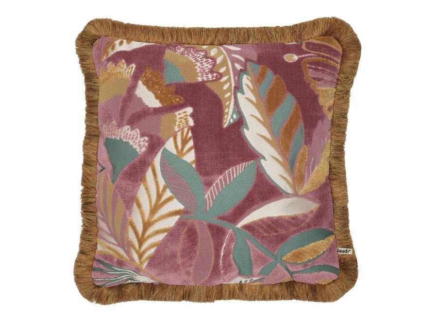 Sierkussen Blossy Ash Rose + Fringe Dark Gold