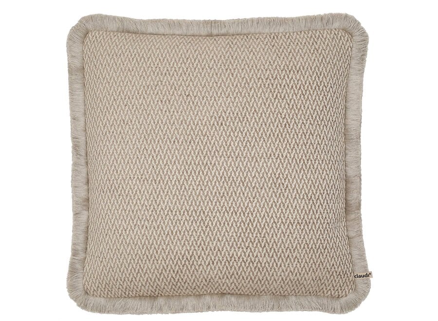 Cushion Luigy Sand + Fringe Off White