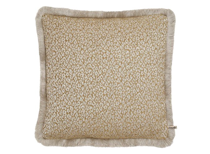 Coussin Kittey Camel + Fringe Off White