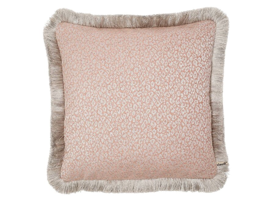 Coussin Kittey Rose + Fringe Silver/Stone