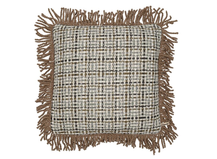 Kissen Zeno Olive/Grey + Bullion Fringe Cappuccino