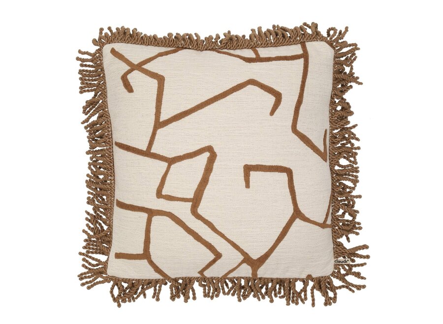 Dekoratives Kissen Tifella Natural/Brown + Bullion Fringe Dark Gold
