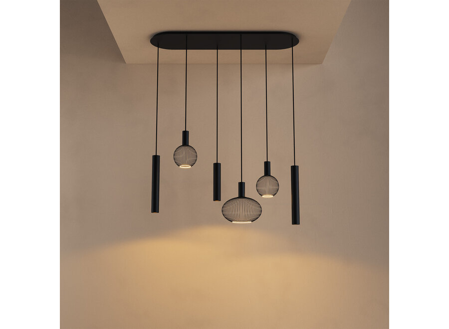 Hanging lamp 'Como' - Black - 6 lichts lichtpakket