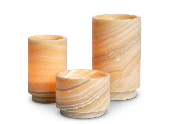 Waxinelichthouder Leonidas - Set van 3 - Yellow onyx