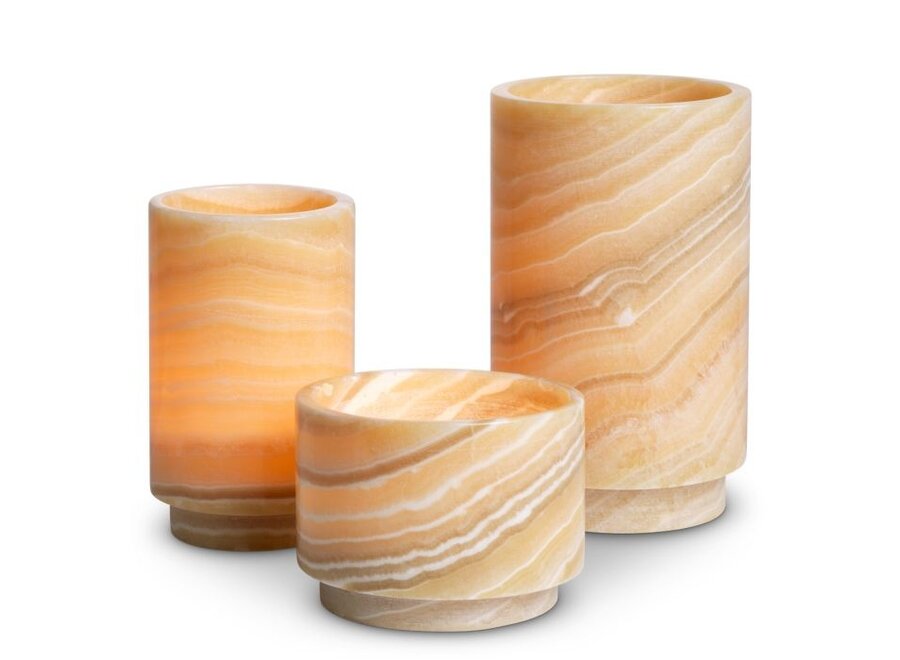 Waxinelichthouder ‘Leonidas’ - Set van 3 - Yellow onyx
