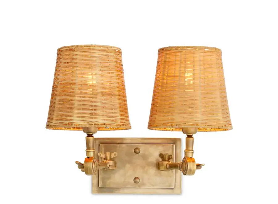 Lampe murale 'Wentworth' - Double - Brass/Rattan
