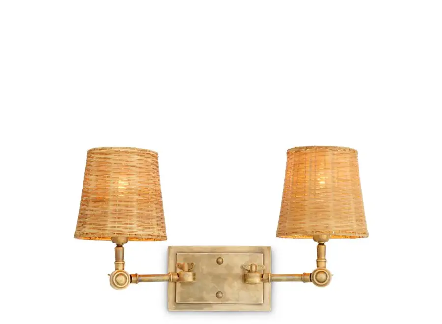 Wandlamp 'Wentworth' - Double - Brass/Rattan