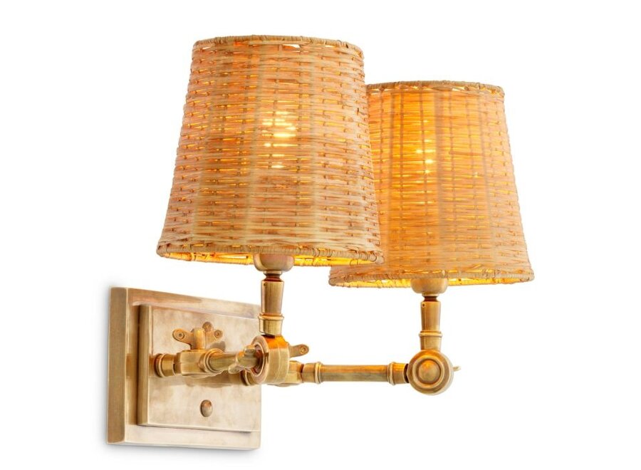 Wandlampe 'Wentworth' - Double - Brass/Rattan