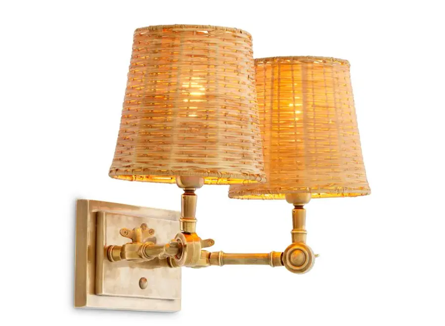 Wandlamp 'Wentworth' - Double - Brass/Rattan