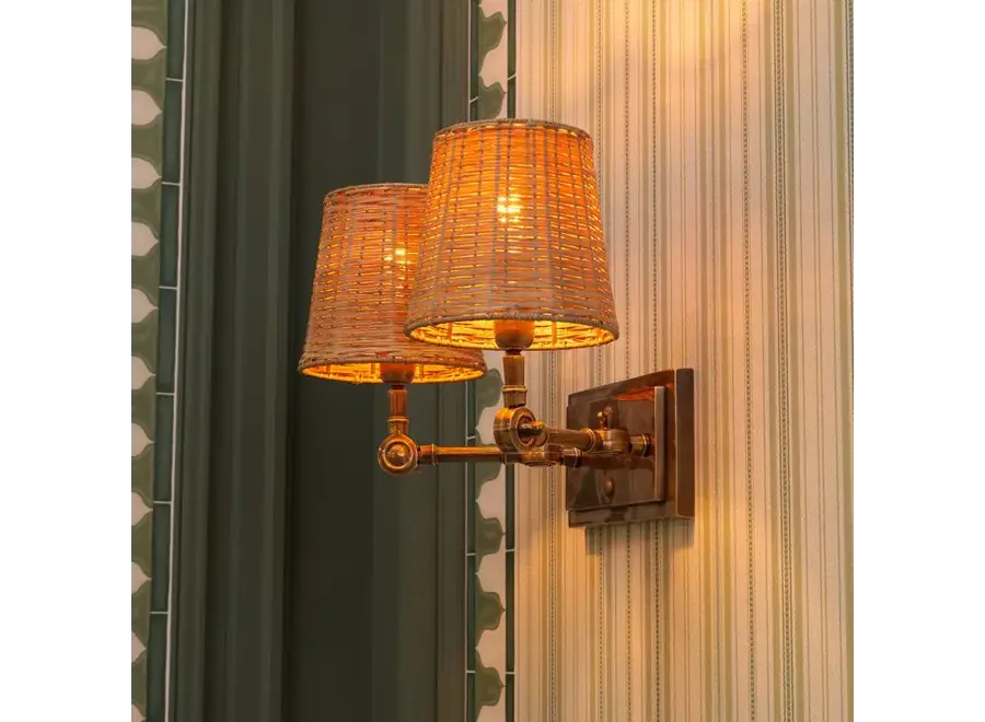 Wandlamp 'Wentworth' - Double - Brass/Rattan