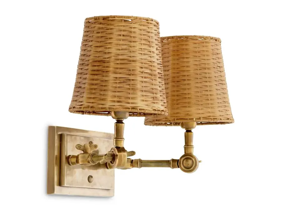 Lampe murale 'Wentworth' - Double - Brass/Rattan