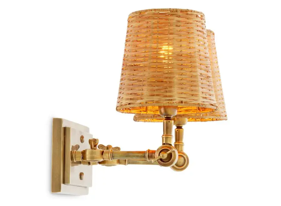 Wandlamp 'Wentworth' - Double - Brass/Rattan