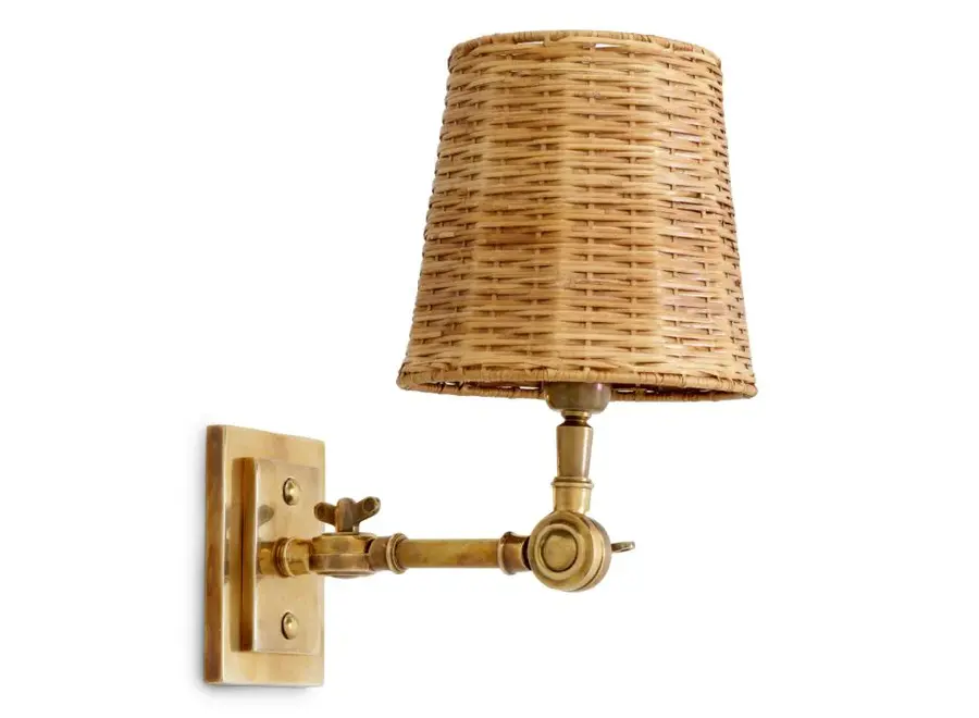 Wandlampe 'Wentworth' - Single - Brass/Rattan