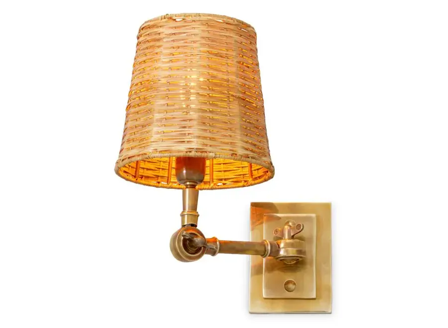 Wandlamp 'Wentworth' - Single - Brass/Rattan