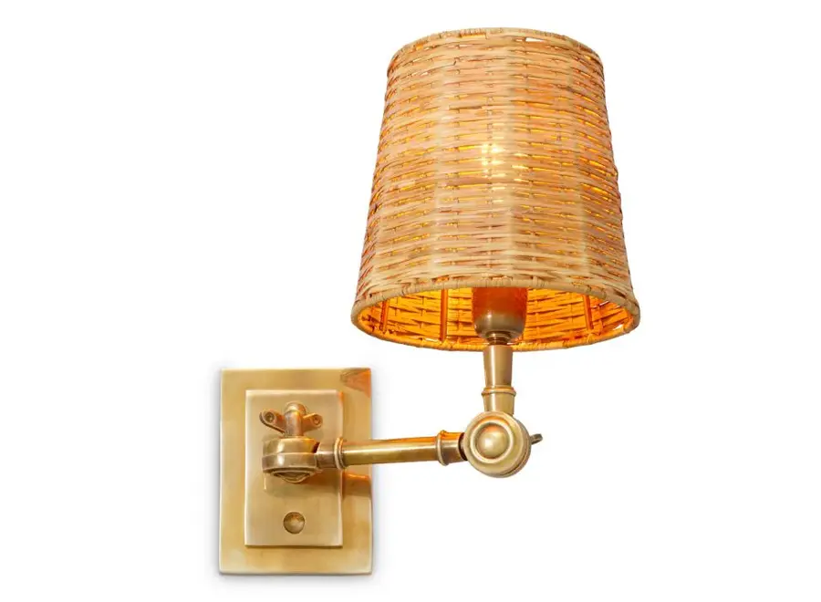 Wandlamp 'Wentworth' - Single - Brass/Rattan