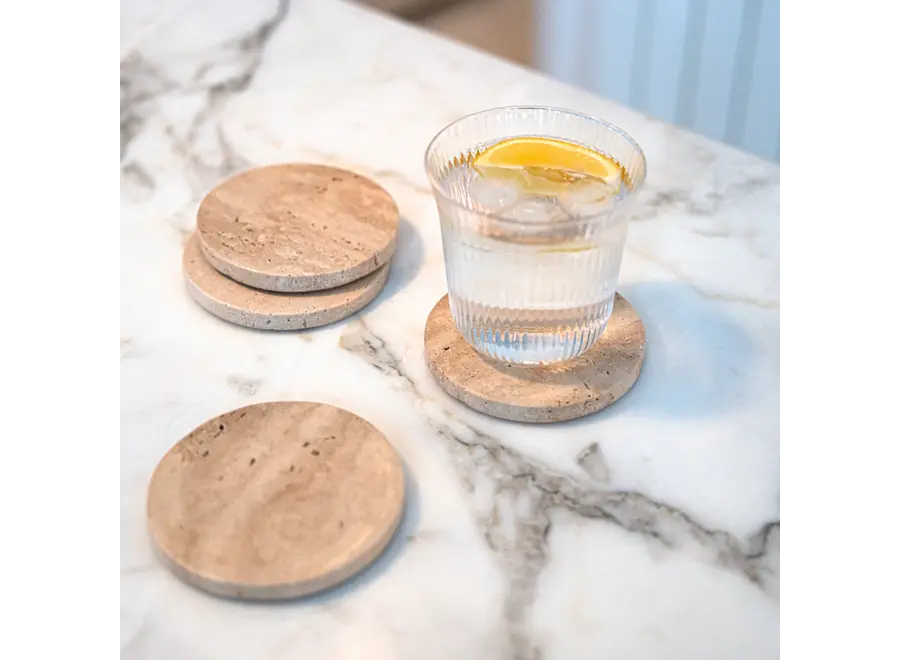 Untersetzer - Round - Set of 4 - Travertine