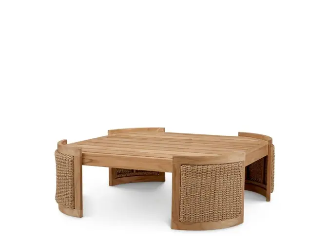 Table basse d'extérieur Marenzo - Natural teak | faux rattan