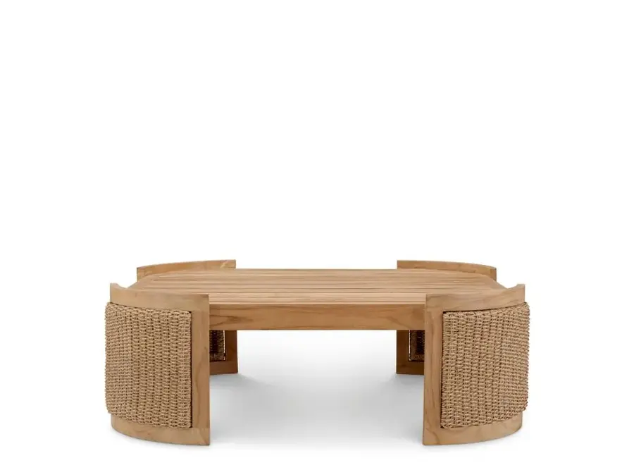 Table basse d'extérieur 'Marenzo'  - Natural teak | faux rattan