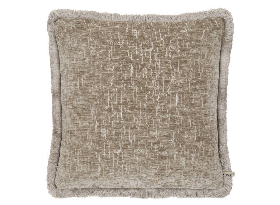 Coussin Izzy Taupe + Fringe Off White