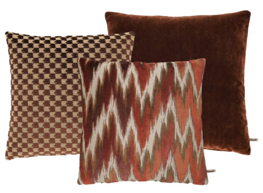 Combinaison de coussins Orange/Aubergine: Fazelli, Edenna en Marlyn