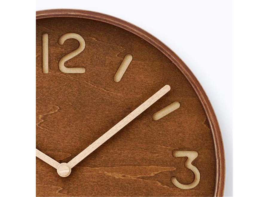 wooden wall clock 'Thomson,' available in brown-stained or natural wood finish