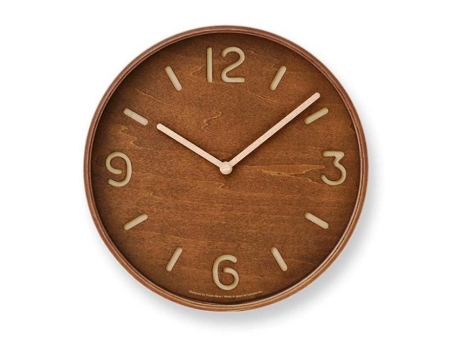 wooden wall clock 'Thomson,' available in brown-stained or natural wood finish