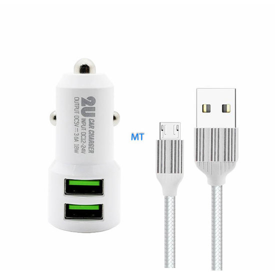 Green On Double USB Micro 3.6A Car Charger C309