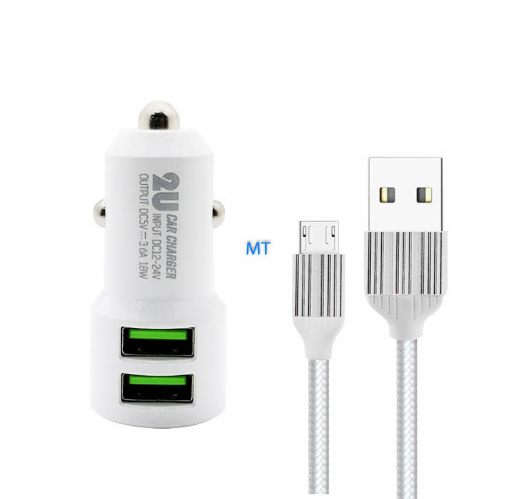 Green On Double USB Micro 3.6A Car Charger C309, foto 3 van 6