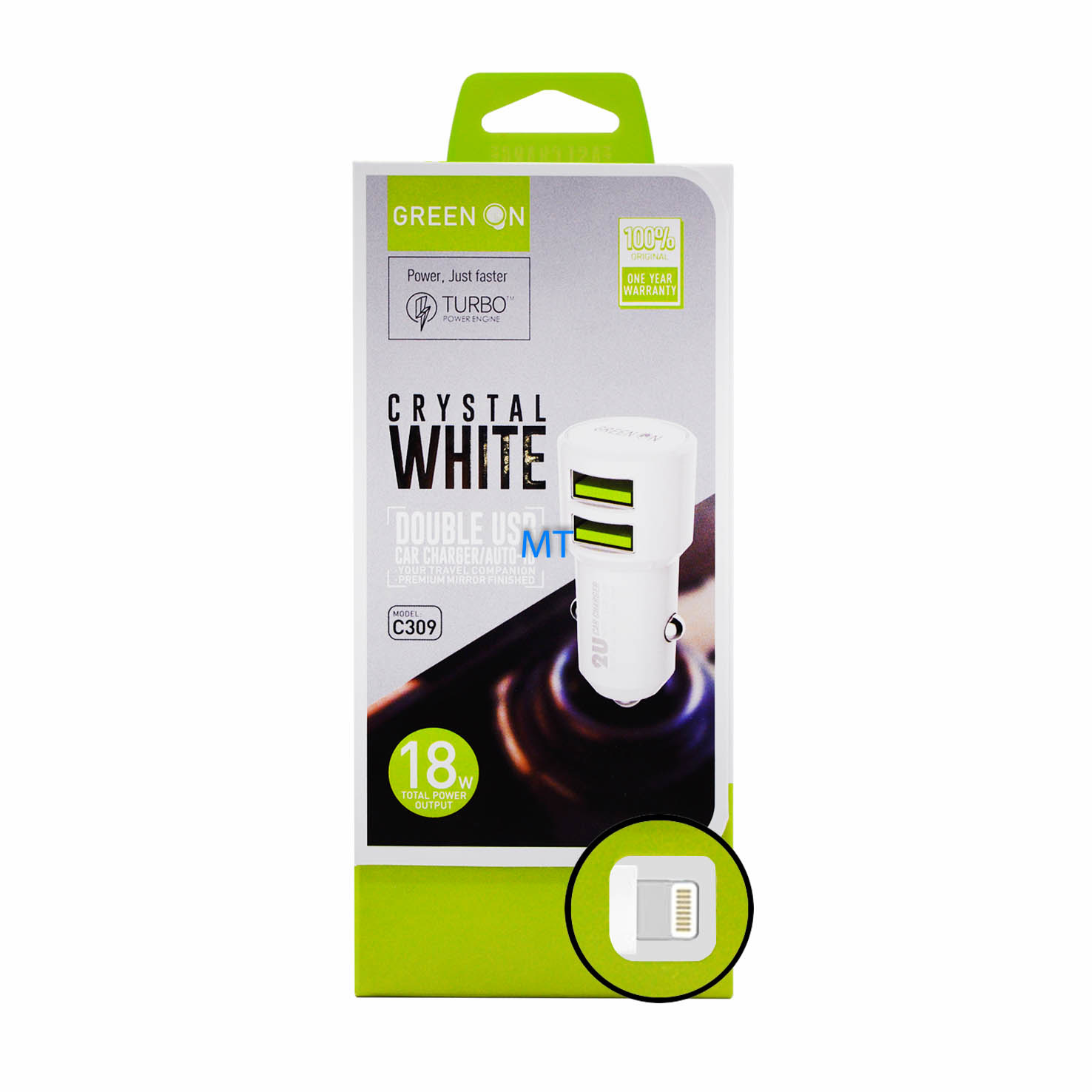 Green On Double USB Lightning 3.6A Car Charger C309, foto 4 van 6