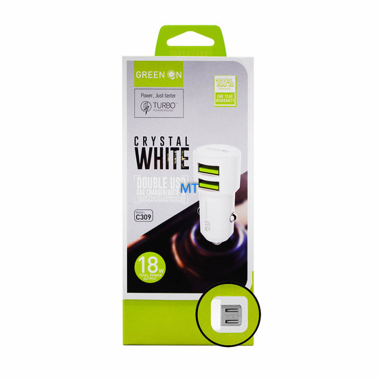 Green On Double USB Micro 3.6A Car Charger C309