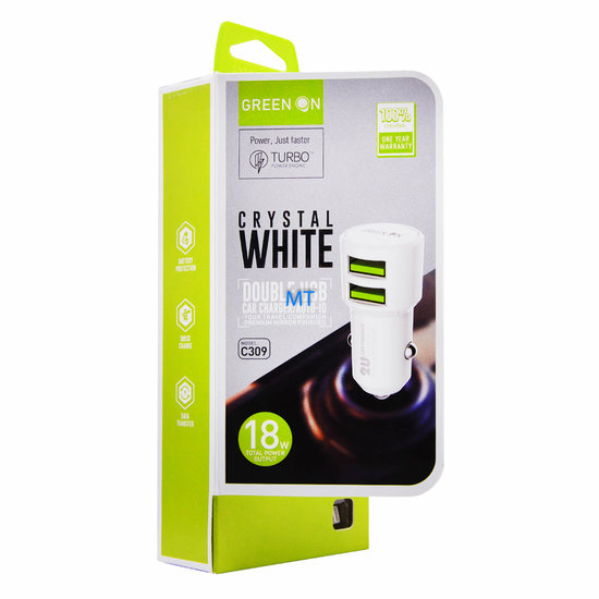 Green On Double USB Micro 3.6A Car Charger C309