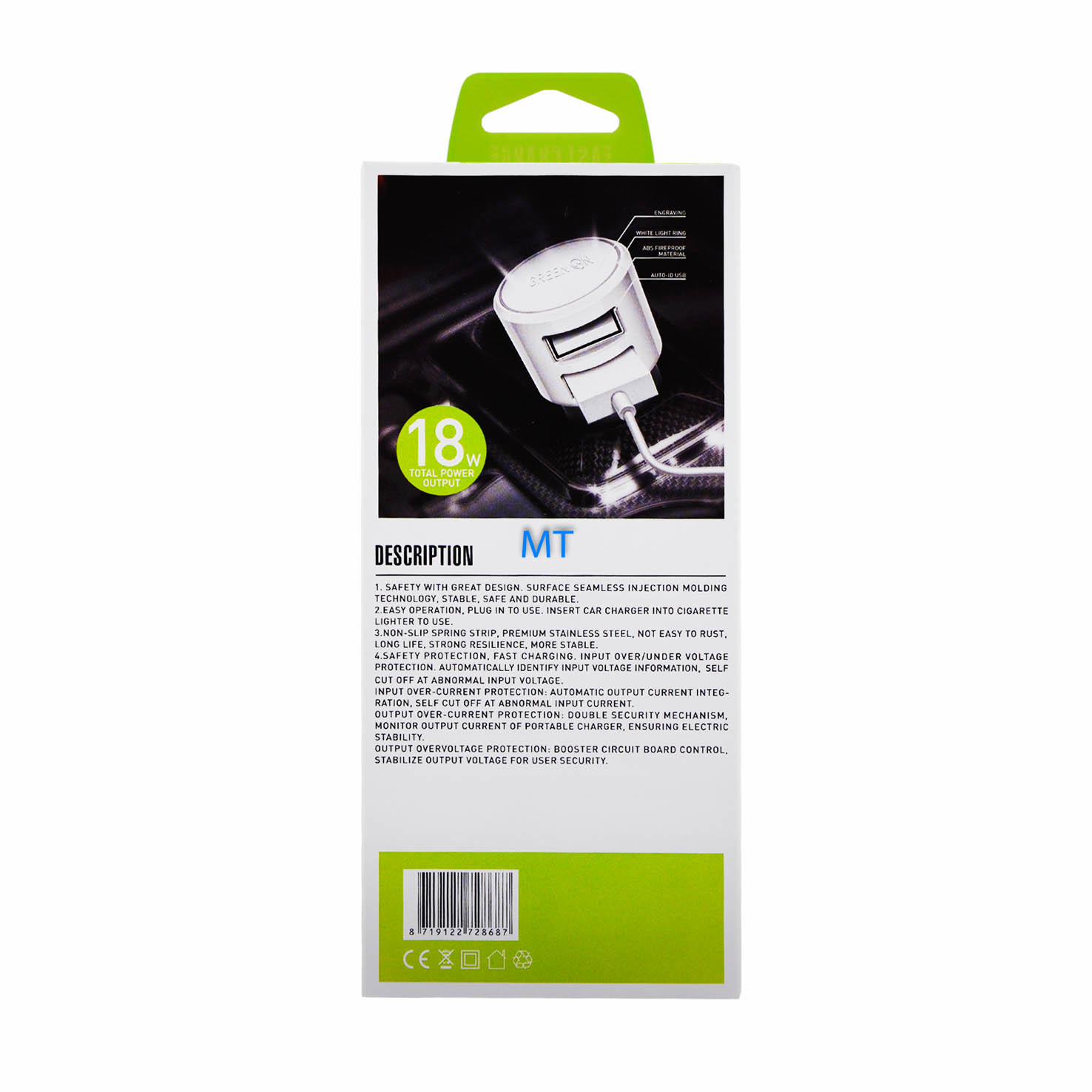 Green On Double USB Lightning 3.6A Car Charger C309, foto 6 van 6