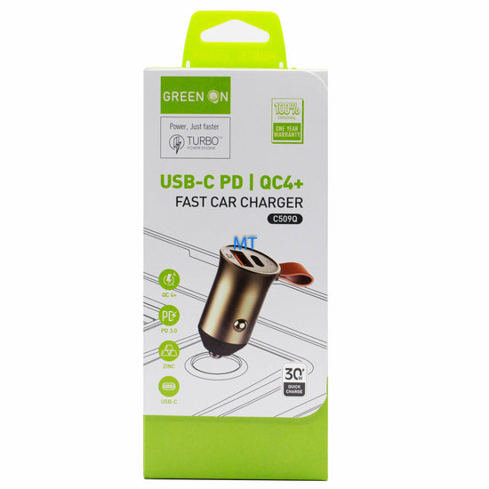 GREEN ON USB & USB-C Fast Car Charger C509Q