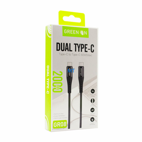 GREEN ON Dual Cable USB-C To USB-C 60W 2M GR08