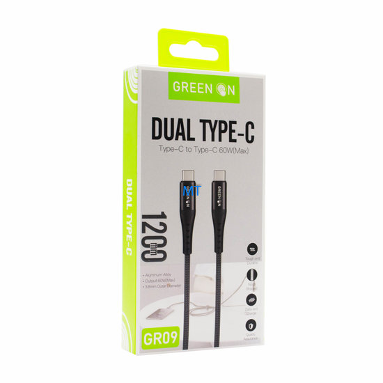 GREEN ON Dual Cable USB-C To USB-C 60W 1.2M GR09
